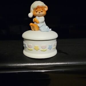 Enesco Teddy Beddy Bear Trinket Box Porcelain Vintage 1982